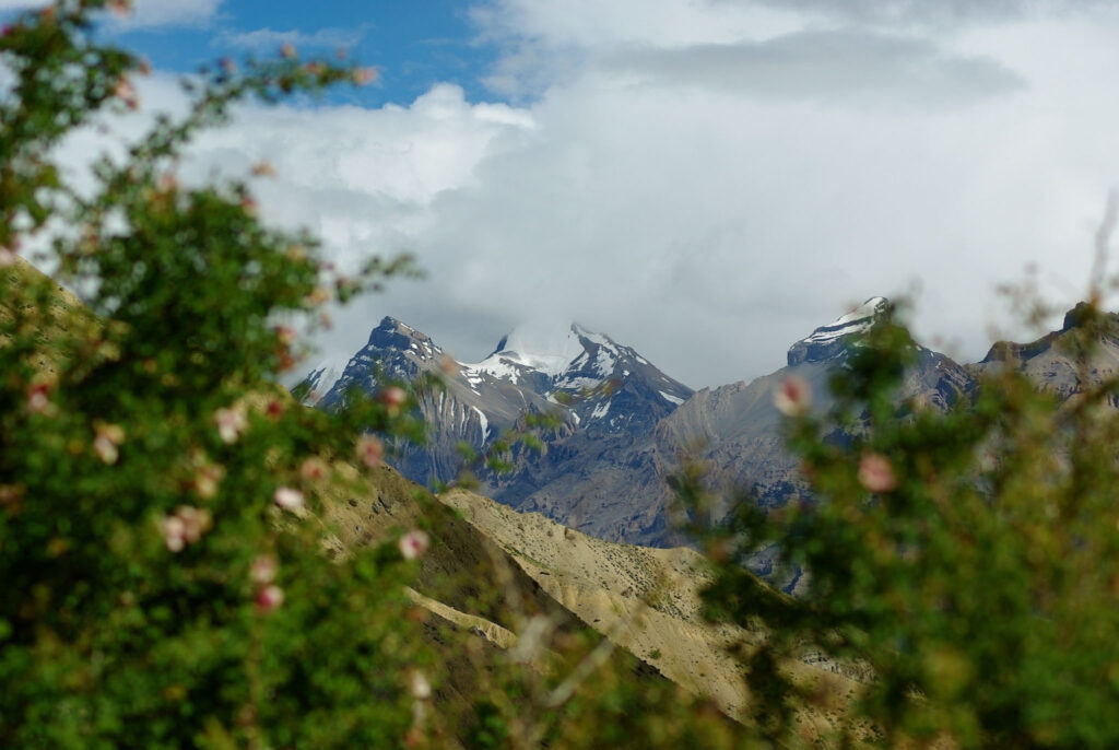 Paysage de montagnes avec sommets enneigés et reliefs escarpés